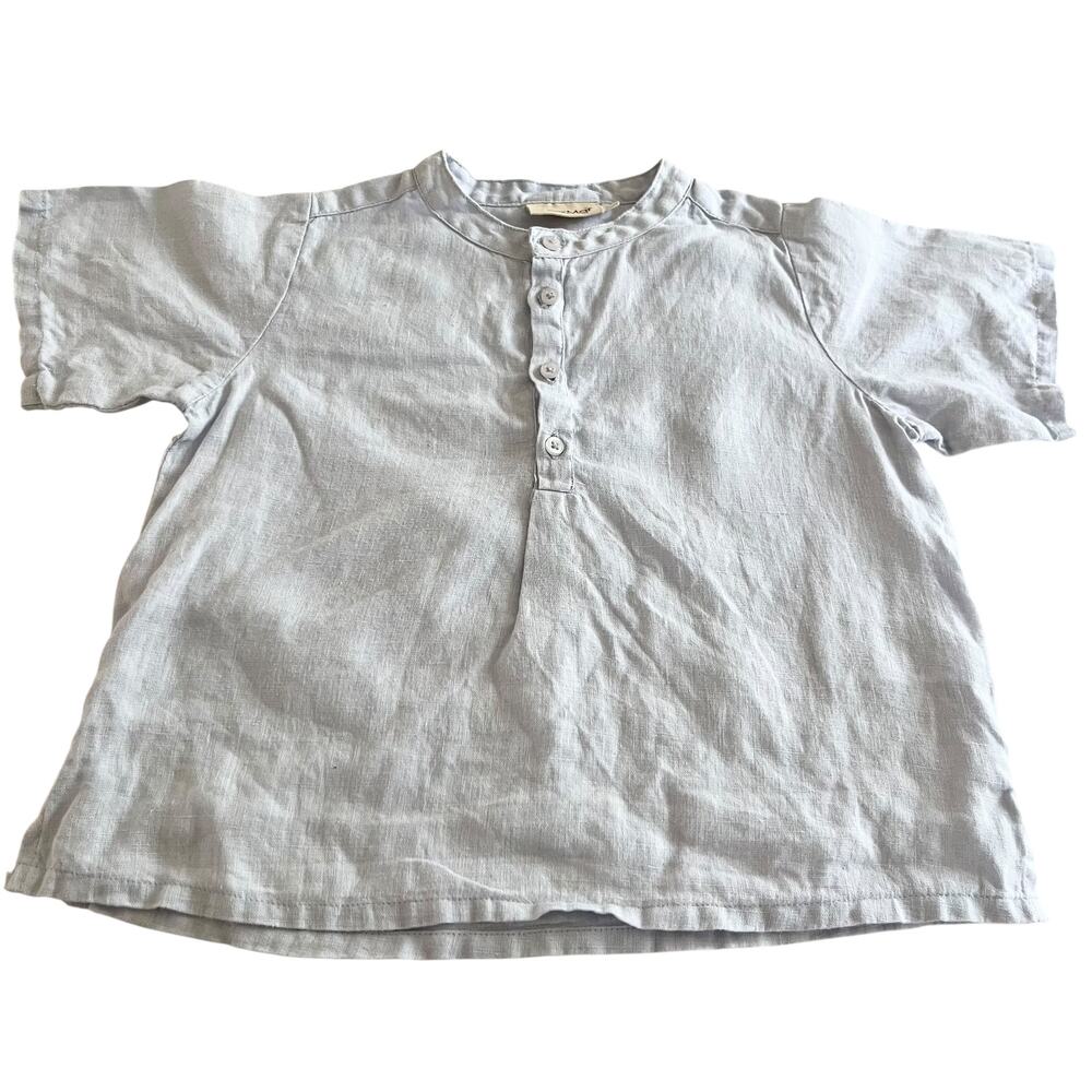 MarMar Coppenhagen Boys Light Blue Linen Mandarin Collar Short Sleeve Shirt Sz 3
